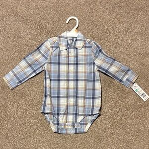 OshKosh B'gosh Blue Plaid Button Down onesie